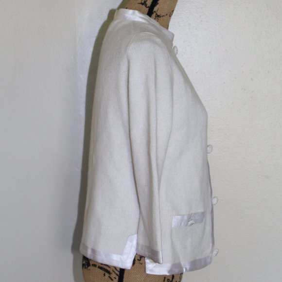 Vintage Millay Ivory Lambswool Angora Satin Cardigan Button Sweater Womens S - Picture 6 of 16